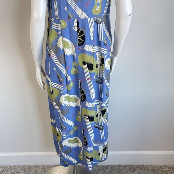 80's Vintage Reyn Spooner Hawaiian Midi Dress Ukelele Rare Print Rayon Sz Small - Picture 8 of 16